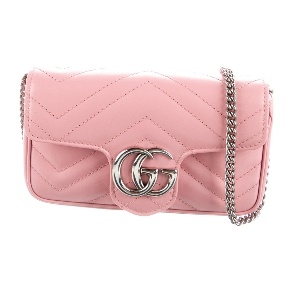 Gucci GG Marmont Flap Closure Matelasse Crossbody super Mini  Pink Leather